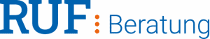 Logo mit dem Text RUF: Beratung in Blau, mit orangem Doppelpunkt zwischen RUF und Beratung, auf dunklem Hintergrund – ideal zur Hervorhebung von EU-KI-Gesetz Kundenservice oder Werkstattleistungen. - RUF Beratung - Ihre Contact Center Berater