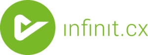 Das Logo für infinit.cx zeigt ein weißes abstraktes Häkchen in einem grünen Kreis und rechts davon den Text infinit.cx in grünen Kleinbuchstaben – ideal für die Werbung für Ihren Kundenservice-Workshop zum EU AI Act auf einem eleganten schwarzen Hintergrund. - RUF Beratung - Ihre Contact Center Berater